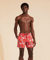 Men Swim Shorts Embroidered Tropical Turtles - Limited Edition Brick front worn view