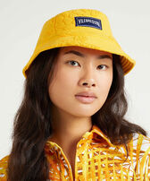 Terry Bucket Hat Turtle Jacquard Mango women front worn view
