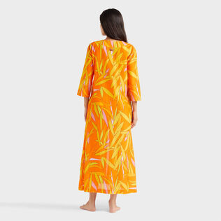 Women Long Cotton and Silk Kaftan Madrague Apricot back worn view
