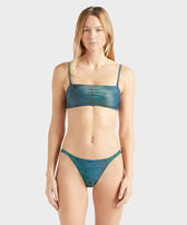 Women Bra-Style Bikini Top Rainbow Disco green front worn view