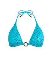 Women Triangle Bikini Top Relief Sparkling Disco green front view