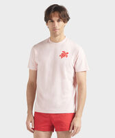 Men Organic Cotton T-shirt Embroidered Turtle Peony front worn view